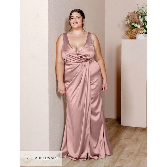 Revelry Blair Satin Gown Bridesmaid Dress in Rose Quartz Size 4 - Picture 1 of 11